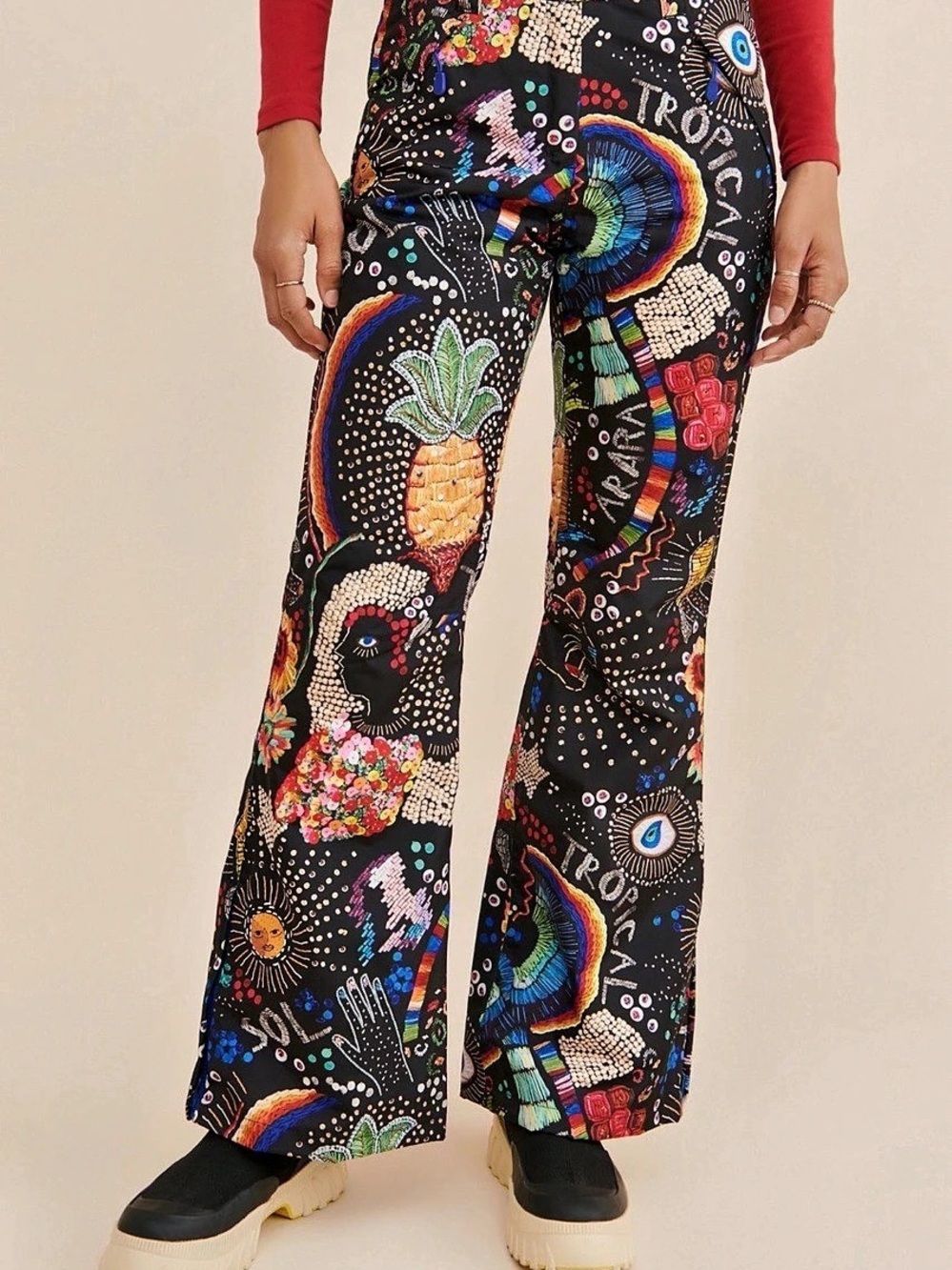 Farm Rio Borogodo Ski Pants Wide Leg Black & Multicolor Medium LIKE NEW
